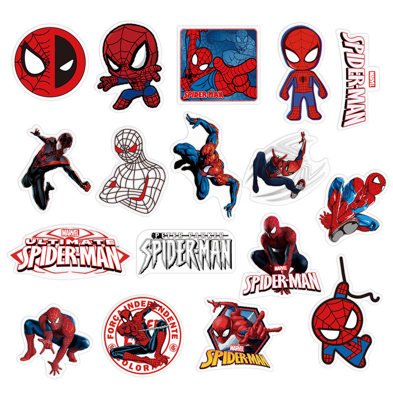 Pegatinas de dibujos animados de Disney Marvel para niños, Superhéroes, Spiderman, botella de agua, monopatín, portátil, 10/30/50 piezas