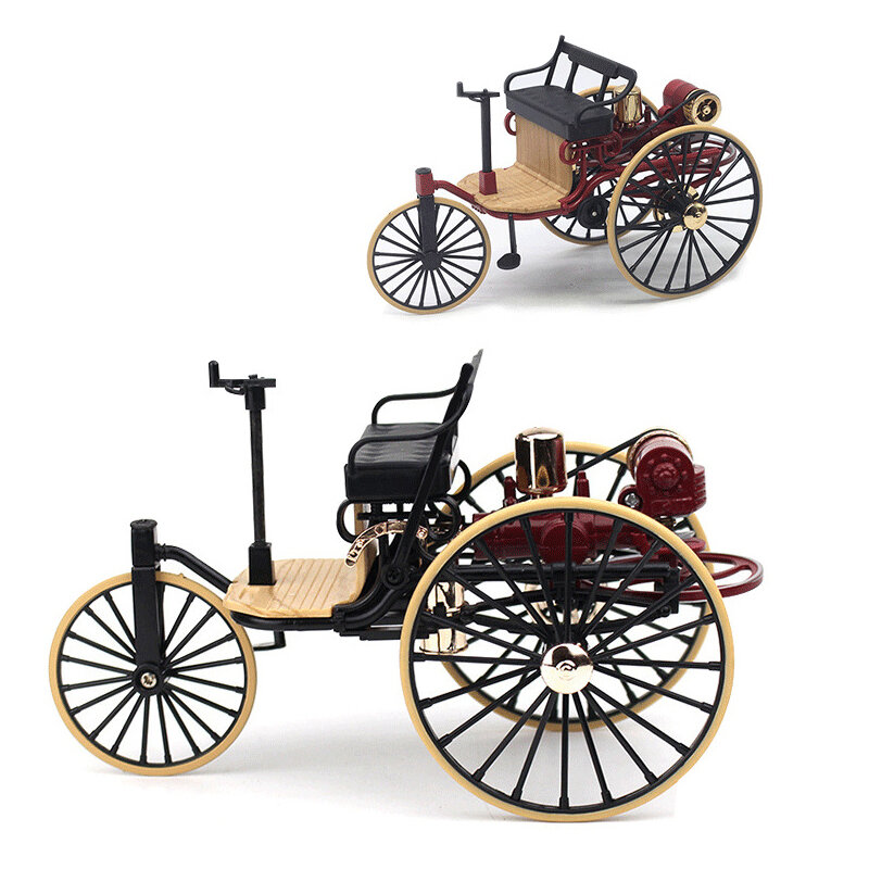 1Pc 1:12 1886 Vintage Classic Car No.1 modello di auto in lega simulazione triciclo tirare indietro giocattolo per la collezione regalo per bambini