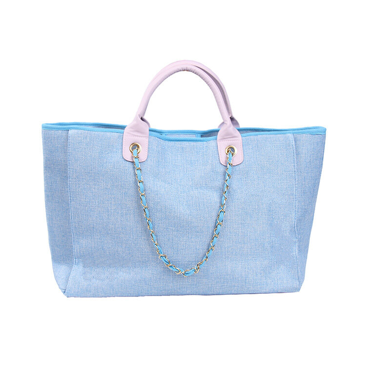 Bolsa grande feminina de cor doce, bolsa de ombro, bolsa de lona casual, bolsa de praia de verão simples, bolsa de compras, moda
