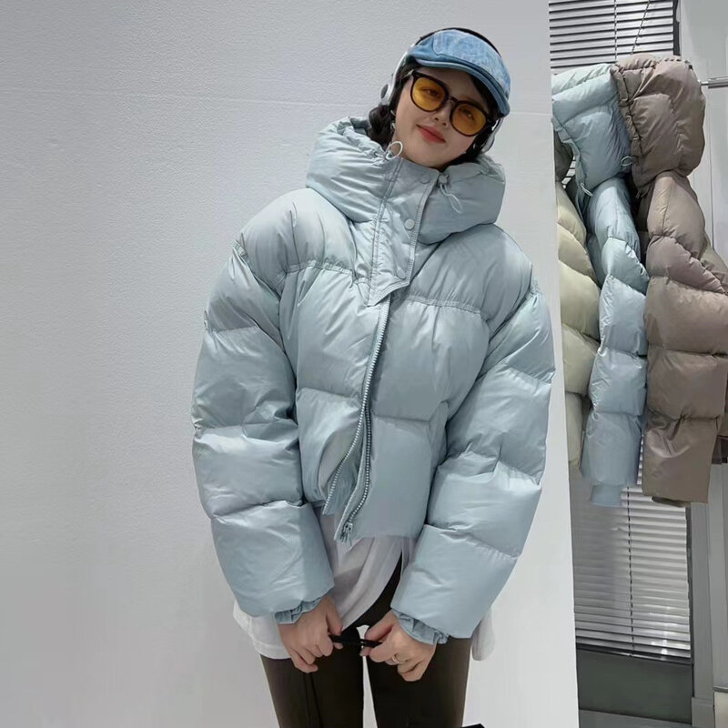 Jaqueta solta com capuz de pato para mulheres, casaco curto, jaqueta de pão, espessada, nova, inverno