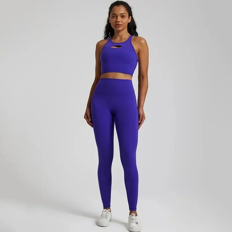 Lemon Women Soft Gym Fitness Yoga Set Legging Short Sleeve Cutout Back Top 2pc Suit Comprehensive Training Jog Women Round Neck