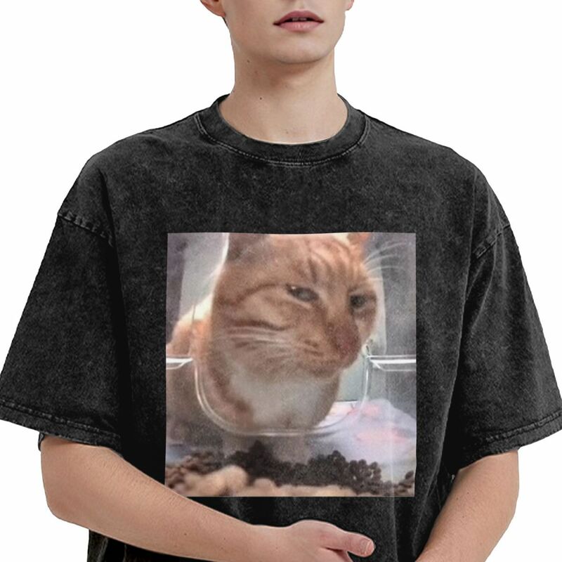 Sprana koszulka Mr Fresh The Side Eye Cat Hip Hop fajne koszulki uliczna zabawna Meme 100% bawełniana letnia koszulka dla mężczyzn kobiet