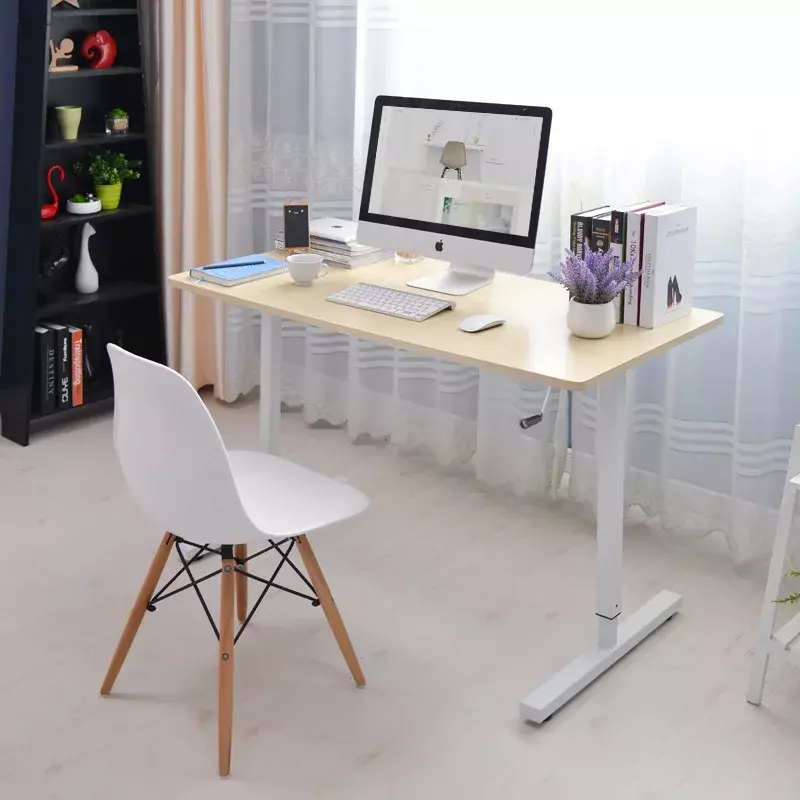 Meja komputer berdiri di kantor, meja angkat Manual dapat diatur ergonomis sederhana komputer kantor meja stabil 100*60cm mendukung 160kg