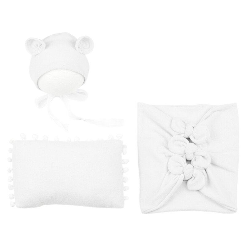 3 Pcs Baby Bonnet Swaddle Wrap สำหรับเบาะรองศีรษะชุดของขวัญสำหรับทารกถ่ายภาพเสื้อผ้า Fotografia ชุด Accesso