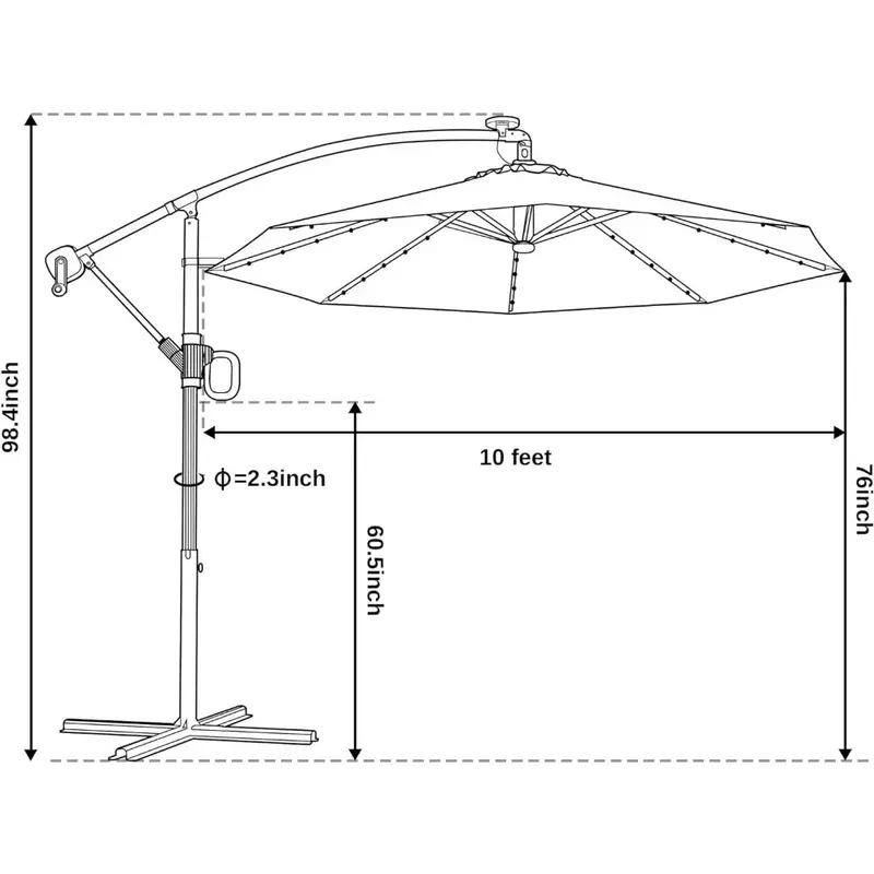 Paraplu, 10 Ft Outdoor Offset Paraplu 40 Led Zonne-Verlichting En Crank, Aluminium Paal En Upf 50 + Fade Patio Parasols