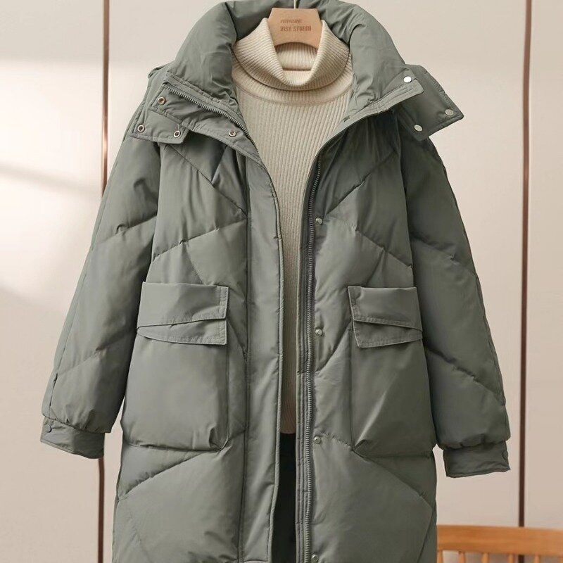 Casaco de algodão feminino de comprimento médio versão Parkas, jaqueta solta, outwear quente grosso, casaco com capuz, novo, inverno, 2023