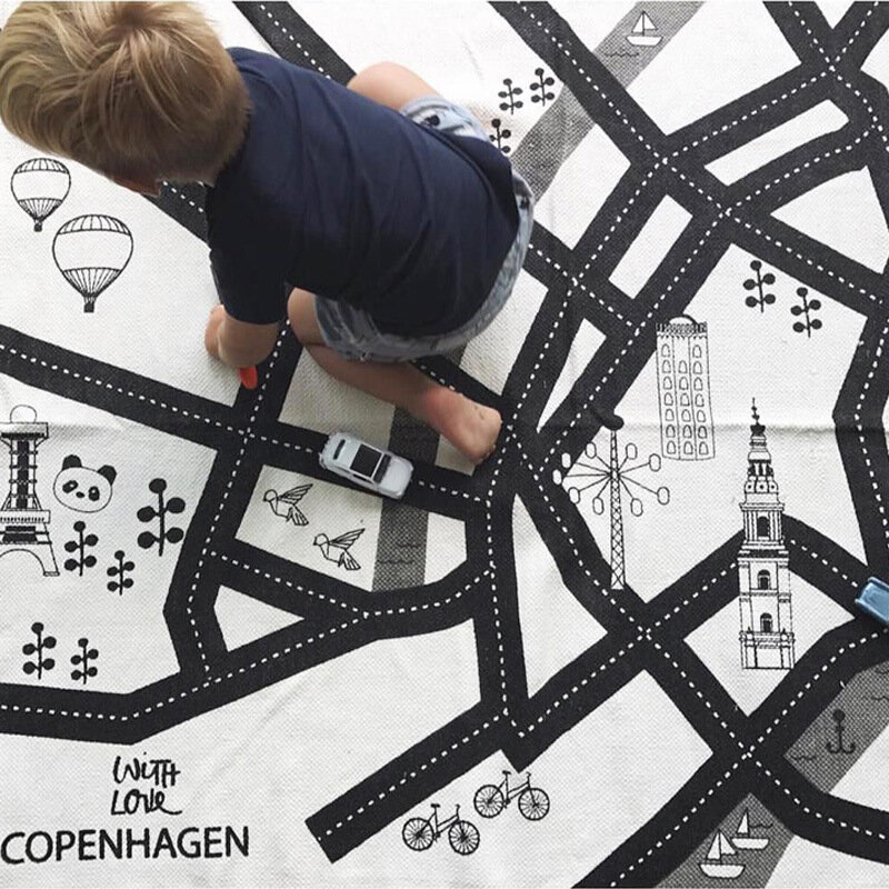 INS Nordic Cartoon Baby Play Mat Road Game Pad Adventure Game Pad Canvas Climbing Pad coperta per gattonare puntelli fotografici