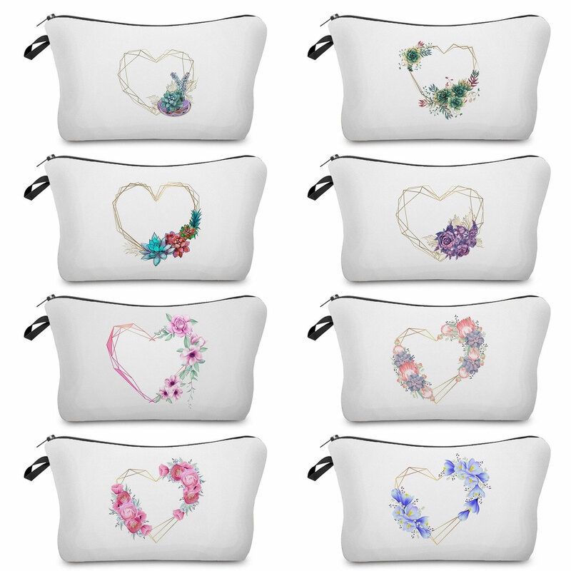 Line Love Flower طباعة بسيطة للتخصيص حقيبة أدوات الزينة المحمولة حقيبة المرحاض المعلم التقدير الهدايا السيدات المرأة حقيبة ماكياج
