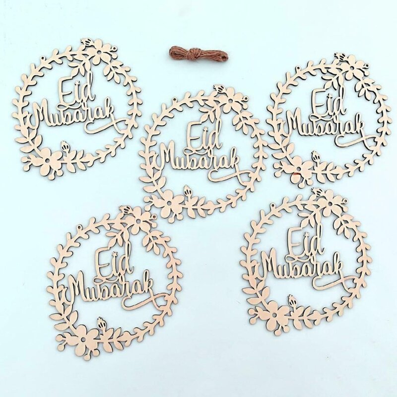 Nuovo 5 pezzi in legno Eid Mubarak Ramadan ornamento musulmano islamico appeso ciondolo Decoraion