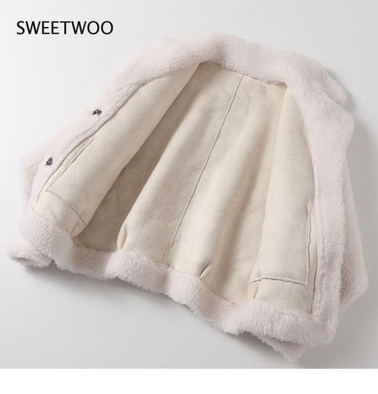 Faux płaszcz z prawdziwego futra wysokiej jakości australijskie damskie płaszcze z wełny gruby ciepły elegancki luźny duży rozmiar krótki płaszczyk płaszcz zimowy kobiet