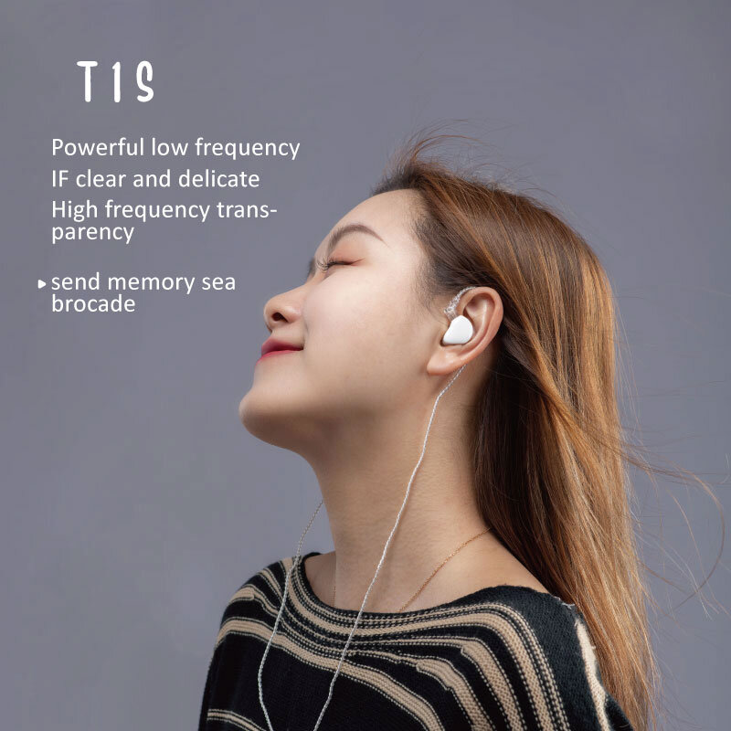 TINHIFI-T1S HiFi Monitor de fone de ouvido intra-auricular, 10mm berílio banhado a diafragma, Dynamic DJ Bass Music Earbud, destacável 2Pin cabo IEM