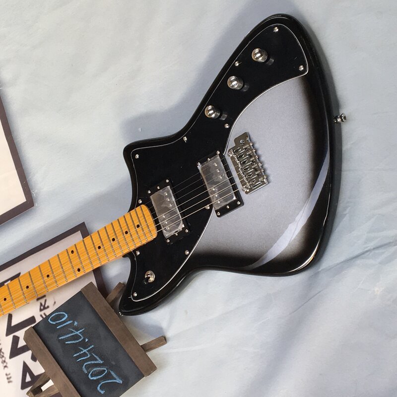 Guitarra gradiente plateada y gris, hardware cromado, envío gratis, envío inmediato