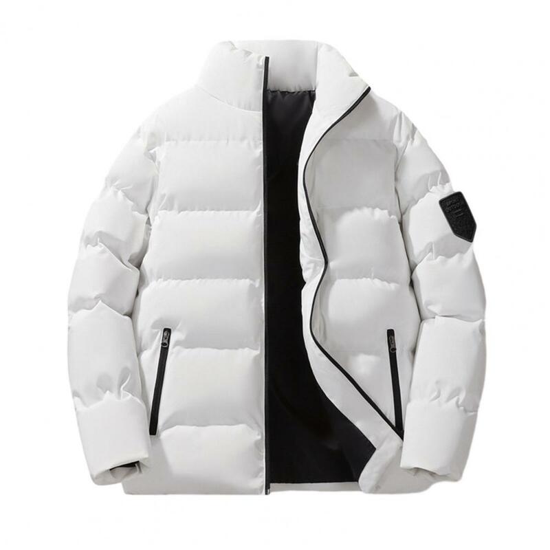 Casaco de algodão acolchoado grosso masculino, casaco à prova de vento, resistente ao frio, gola alta, bolsos com zíper, cardigã elegante, inverno