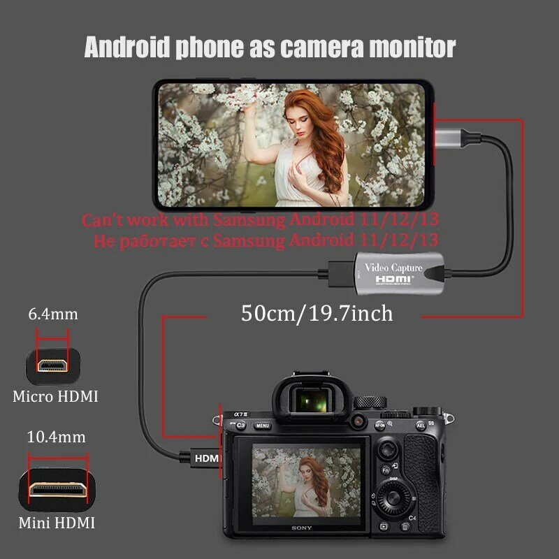 BFOLLOW-adaptador HDMI para tableta, Monitor de cámara, videocámara, para Vlog, Youtuber, cineasta, DSLR, tarjeta de captura de vídeo