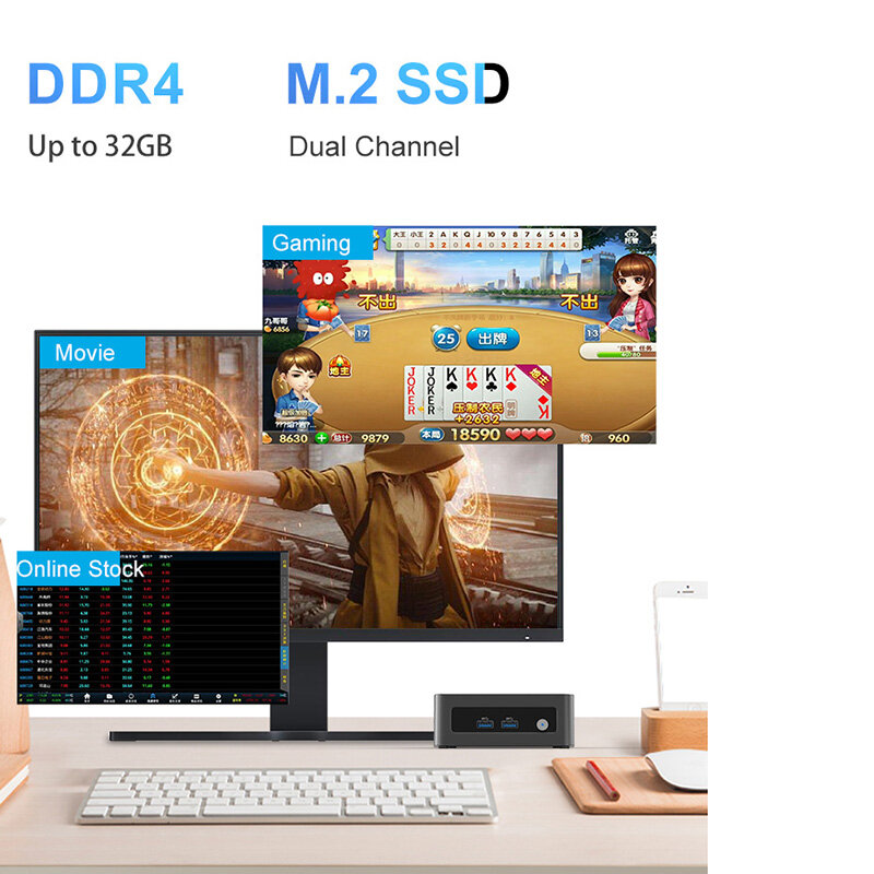 MOREFINE M9 N305 Mini komputer przenośny do gier Minipc Dual LAN 2.5G/1G WiFi 6 BT5.2 DDR4 NVME SSD Windows 11 Pro