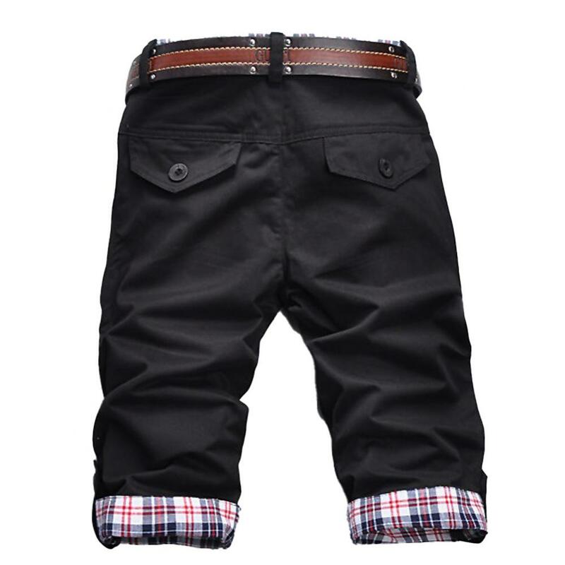 Pantalones cortos informales para hombre, Shorts holgados de verano, a cuadros, con bolsillos y botones, para la playa
