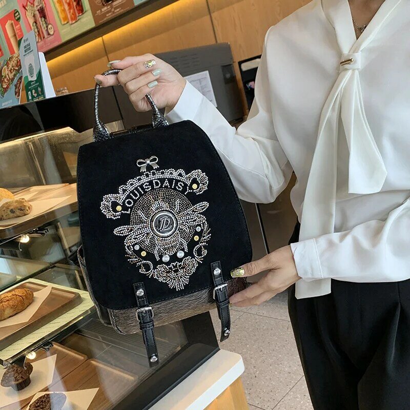 Bag New Large Diamond Backpack Women's Capacity Casual Fashion Handheld Messenger Female Shoulder Handbag Y2k Clutche Retro