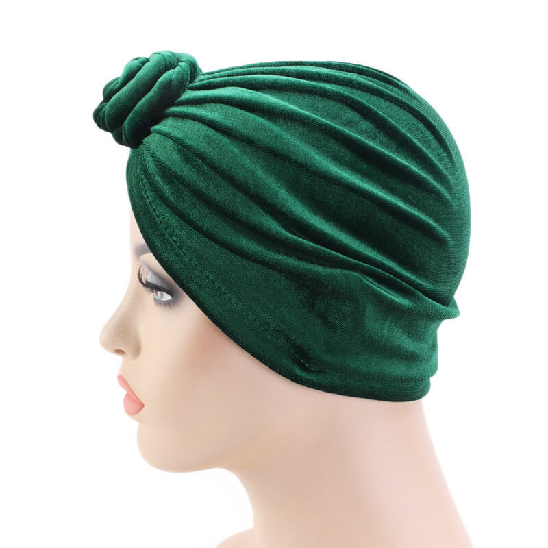Topi Turban elastis untuk wanita, topi beanie beludru warna polos, penutup kepala simpul Afrika, topi Turban elastis untuk wanita