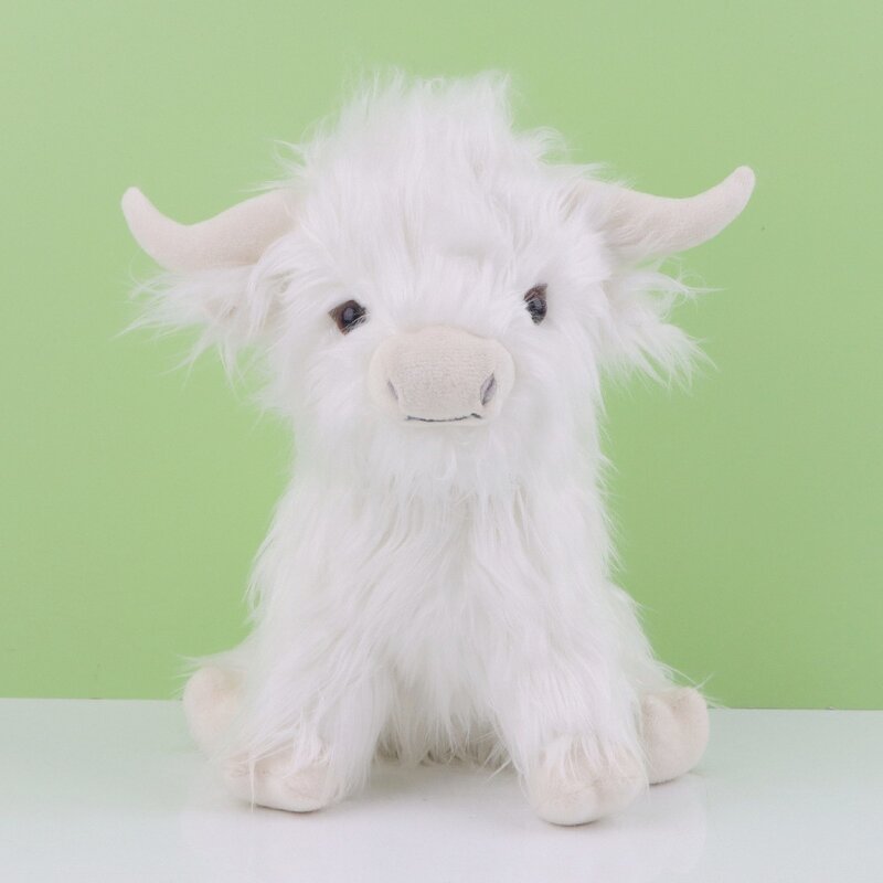 29cm Kawaii Simulation Highland Cow Animal Plush Doll Soft Stuffed Cream Highland Cattle Plush Toy Kyloe Plushie Gift for Kids