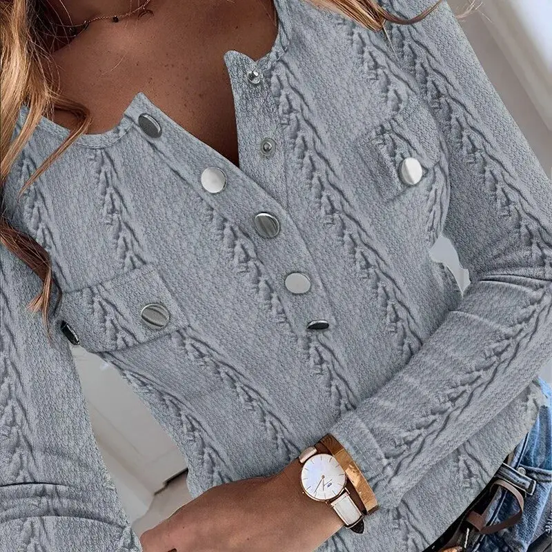Independent Design New Arrivals 2024 Spring Autumn Women's Clothing Solid Color Twisted String Twist Texture Long Sleeve Top