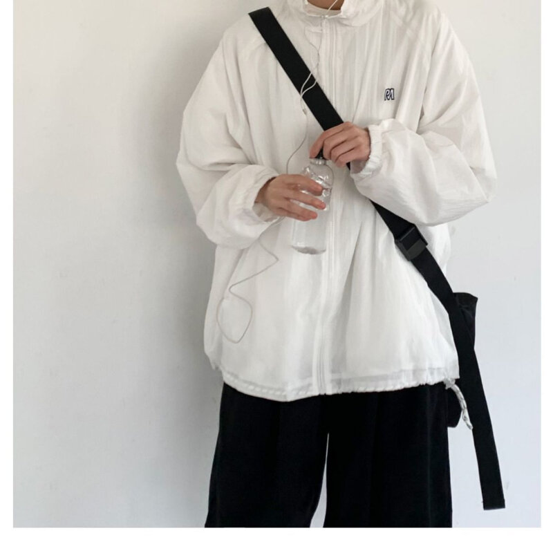 Conjunto de esportes japoneses para homens, jaqueta casual com protetor solar sólido, shorts de carga multi bolso, roupa larga de rua Harajuku 2 peças, verão