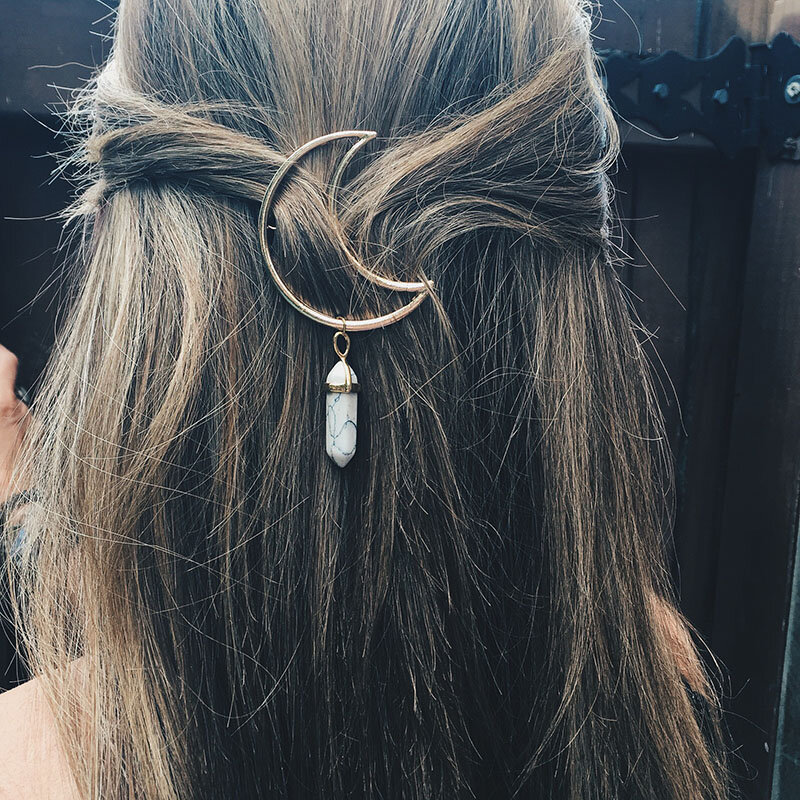 2022 vendita calda affascinante esagonale prisma forcine di cristallo per ragazze donne strumenti per lo Styling dei capelli mezzaluna nappe clip di capelli