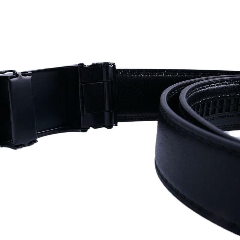 Cinturón con hebilla automática para hombre, cinturón deslizante negro, fácil de quitar, elegante, cómodo, regalo para novio, regalos de cumpleaños, 124 Cm