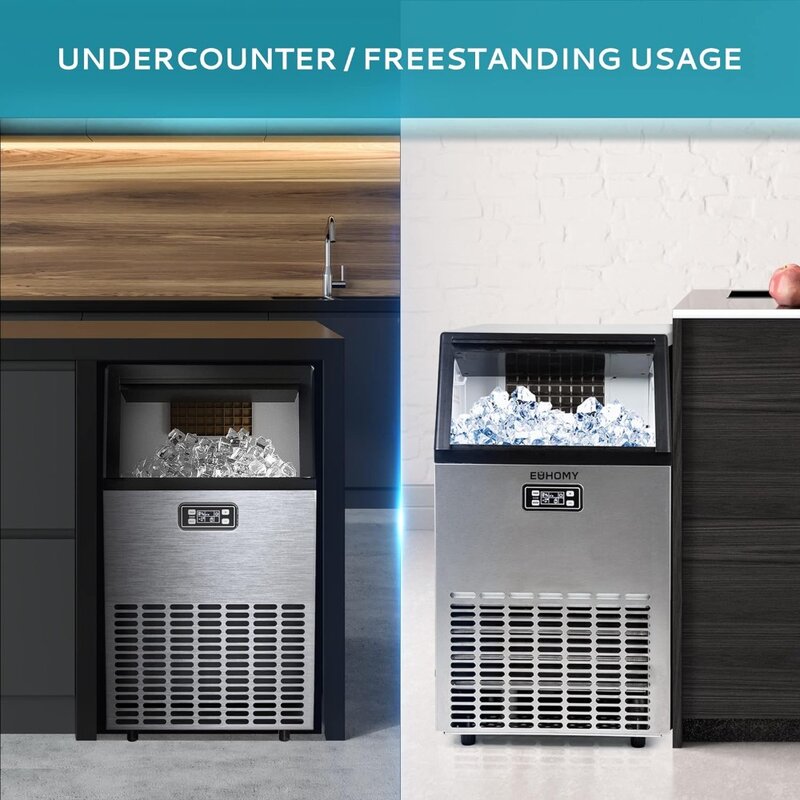 e Maker Machine - 99lbs Daily Production, 33lbs Ice Storage, Stainless Steel Freestanding & Under Counter Ice Maker, Idea