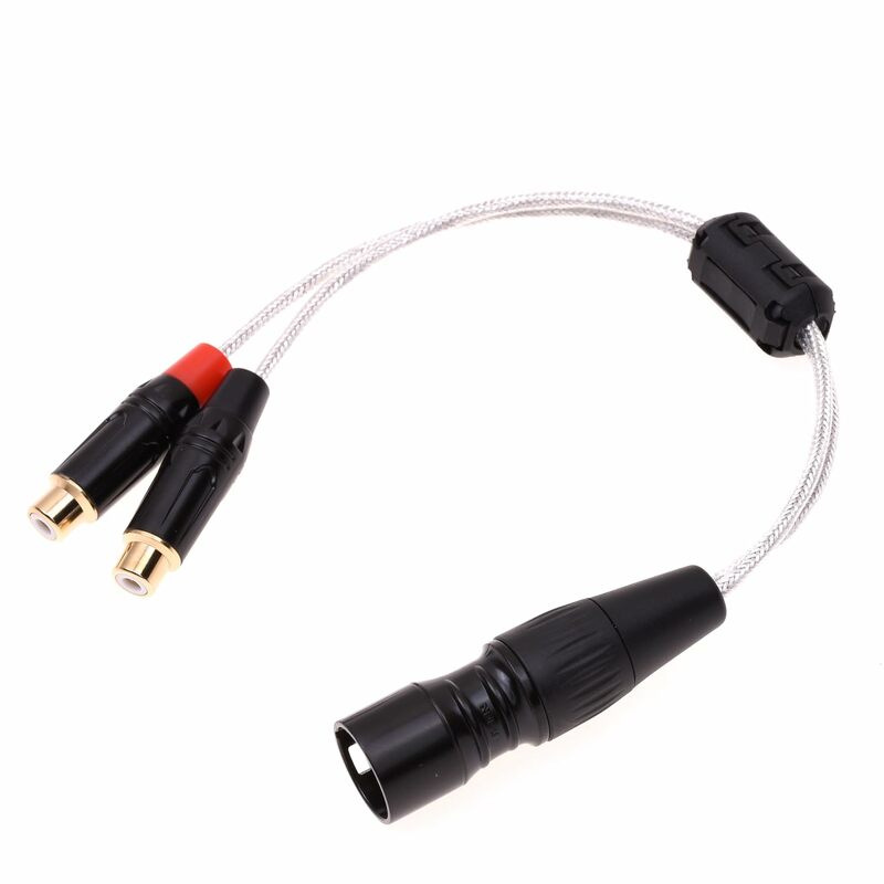 Cable adaptador de Audio XLR macho a 2 RCA hembra 1 a 2, escudo plateado transparente, 4 pines, 20CM