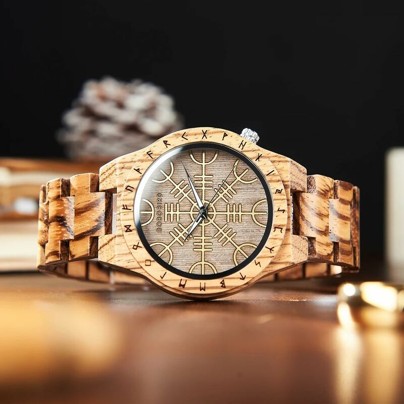 ساعة يد خشبية من Bobo للرجال ، فايكنغ ، مع دعم ، هدية شخصية ، تنزيل مجاني