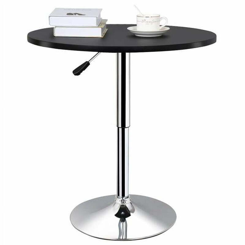 Chrome Base Round Swivel Bar Table for Bistro Pub Kitchen Dining Cocktail Table, Black