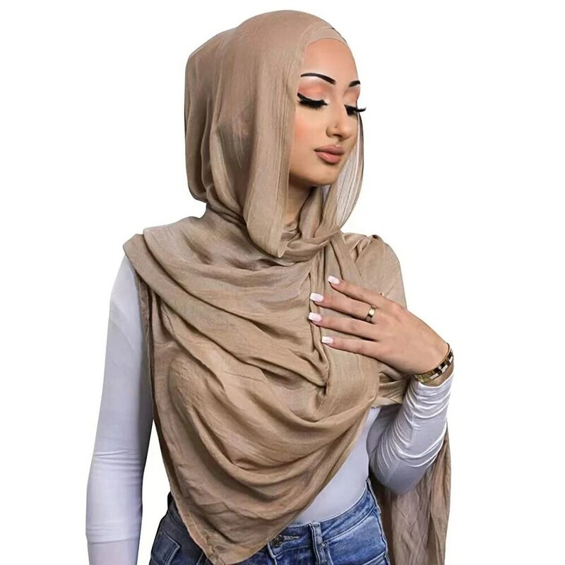 Lekki szal ze sztucznego jedwabiu wiskozowego jeden zestaw cienkie hidżaby bez wzorów z czapkami wysokiej jakości moda muzułmańska szalik na głowę opaski na głowę Islam 185x85cm