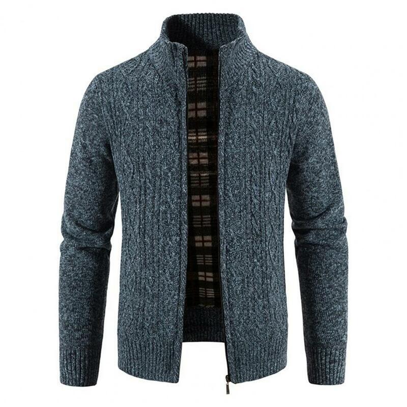 Men Knitted Sweater Jacket Men Slim Fit Cardigan Casual Sweaters Coats Solid Color Knit Thickened Crochet Stand Collar Coat