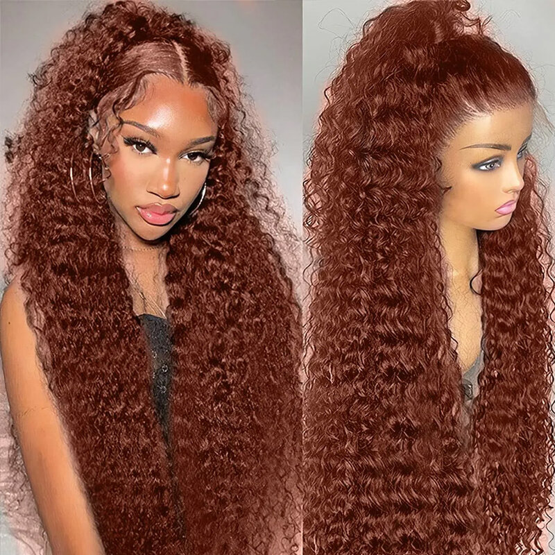 13x4 Reddisha Brown Deep Wave Frontal Wig 13x6 HD Lace Front Human Hair Wigs For Women Deep Curly Human Hair Wig 4x4 Closure Wig