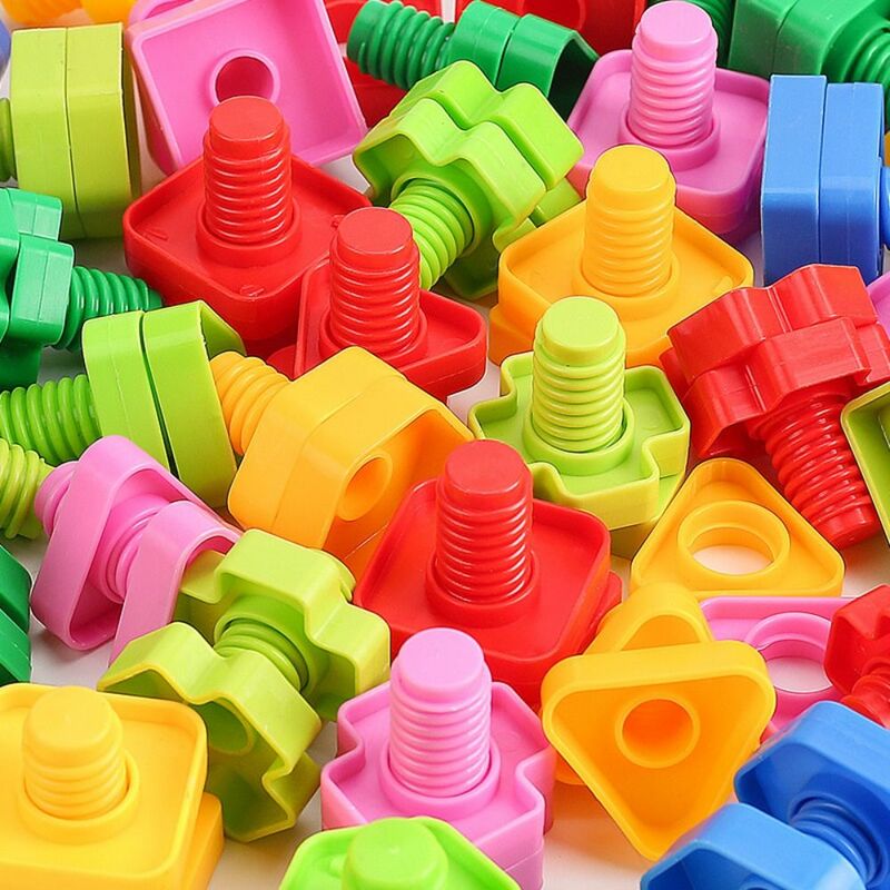 Montessori Schraube Bausteine bunte pädagogische Kunststoffe insatz blöcke Kunststoff mittelgroße Nuss form Spielzeug Kinder Geschenk