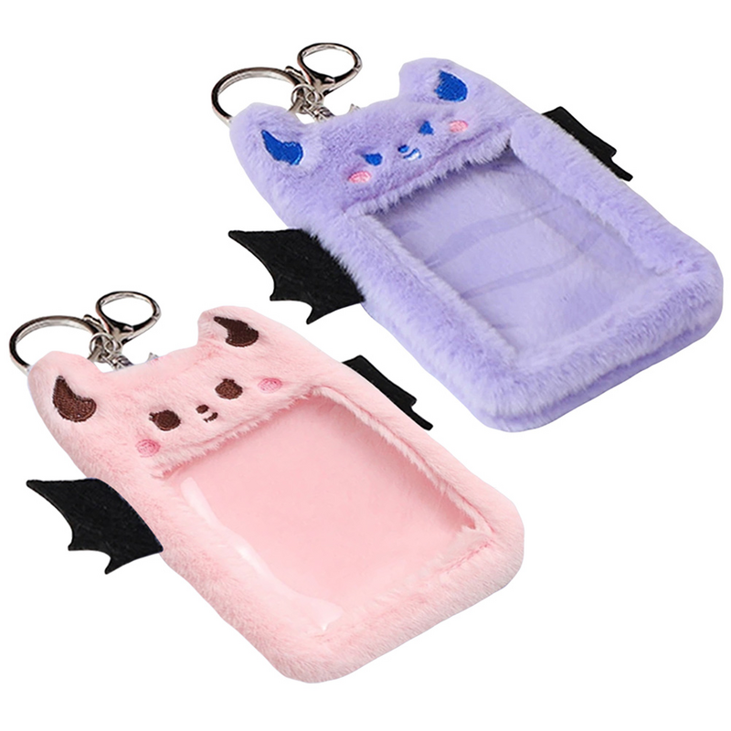 2 Pcs Plush The Photograph Wallet Protector Id Sleeves Keyboard Alloy Keychain Cover