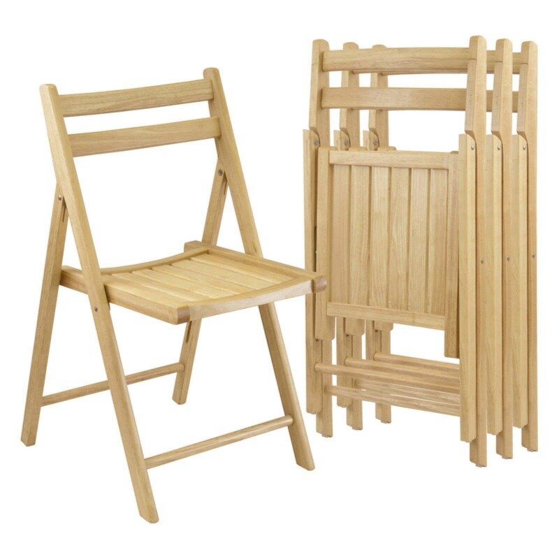 Furniture 4-piece folding chair set, original color finish, suitable for outdoor, patio, dining room