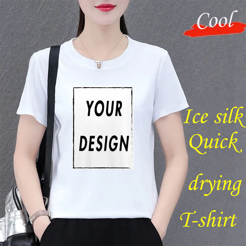 Camiseta preta clássica feminina, tops de personalização, seu padrão exclusivo que você quer imprimir, moda verão