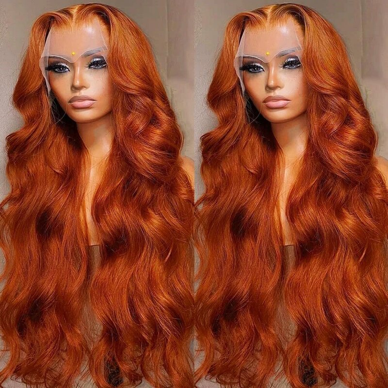 Wig jahe oranye transparan HD gelombang tubuh 13x6 Wig Frontal renda Wig rambut manusia berwarna Brasil Wig 13x4 Wig depan renda untuk wanita