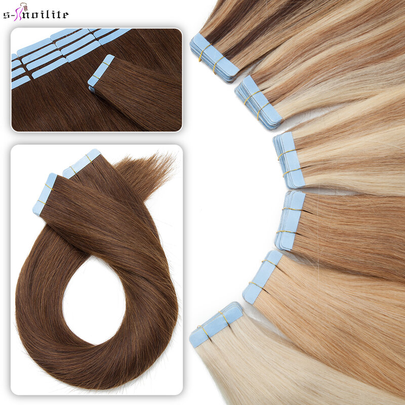 S-noilite 20 шт. ленты для наращивания волос, человеческие волосы 2,5 г, Mega Hair, Натуральные Прямые Волосы бесшовные Невидимые двухсторонние волосы для наращивания
