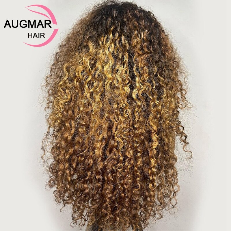 180 Density Kinky Curly Lace Front Wig 13x4 Ombre Honey Blonde Human Hair Wigs For Women Transparent 13x6 HD Lace Frontal Wig