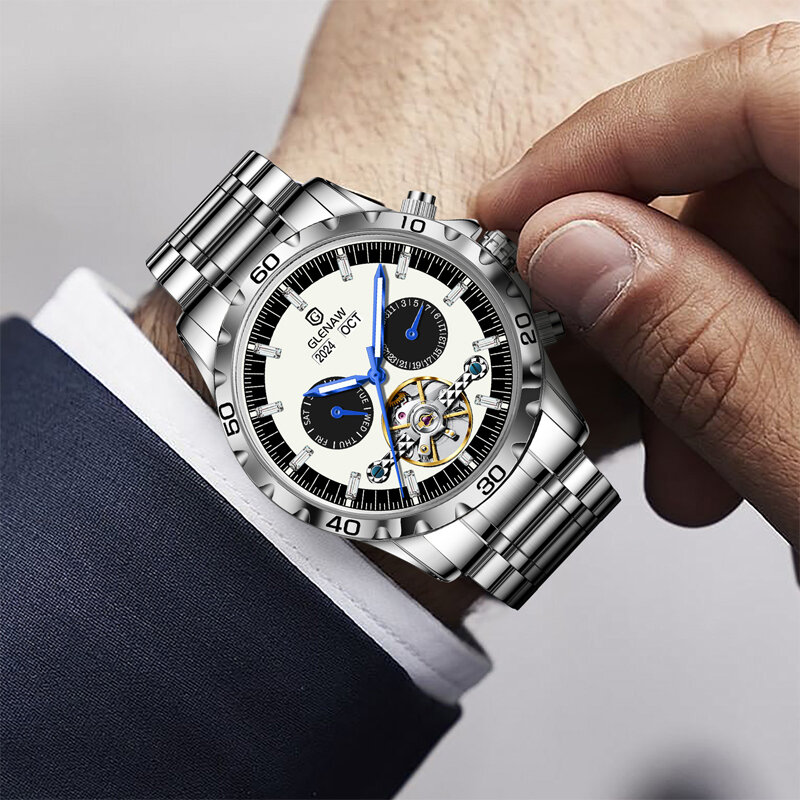 2024 nowy zegarek mechaniczny w stylu GLENAW męski z miesiącem roku w tygodniu moda biznesowa wodoodporna marka zegarki Relogio Masculino GL8961
