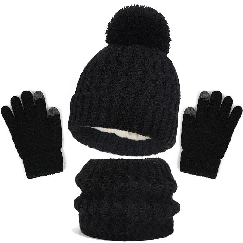 Детская зимняя шапка шарф и перчатки, роскошный комплект, вязаный шерстяной детский теплый костюм, облегающие шапки для мальчиков и девочек, шапка, шарф, детская шапка