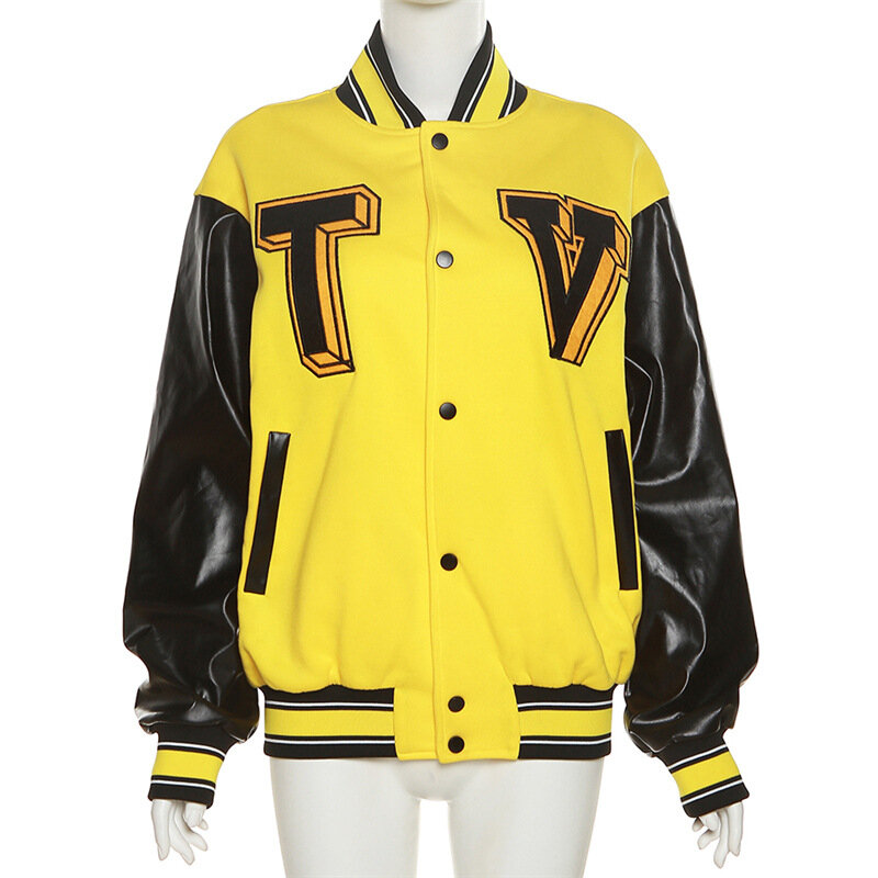 Women's Fashion Casual Jacket Baseball Coats Men Patchwork Hip Hop Oversize Casual Winter Bomber Jacket Wholesale