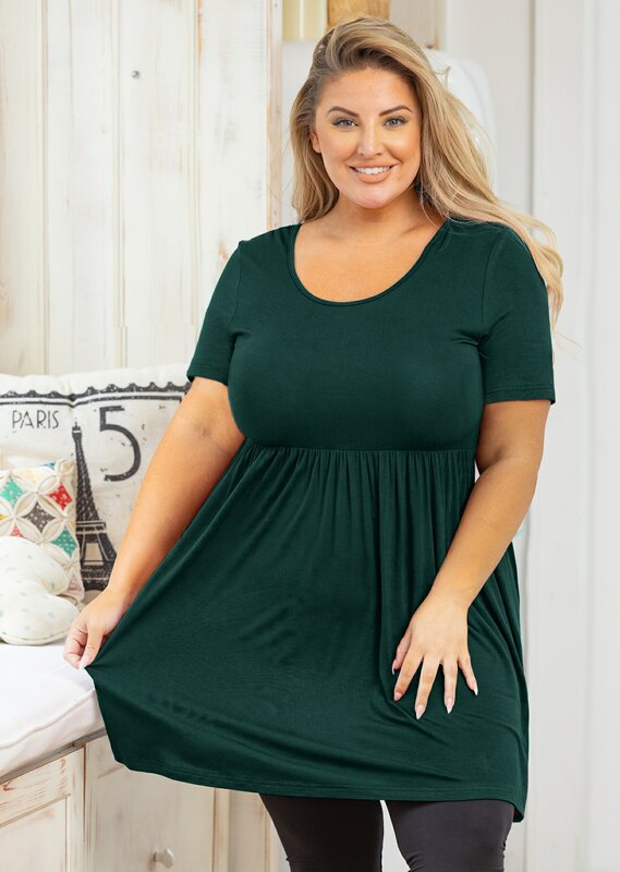 SHOWMALL Women's Plus Size Tunic Short Sleeve Clothes Scoop Neck Summer Top Pleated Flowy Loose Fit Babydoll Shirt L-5X