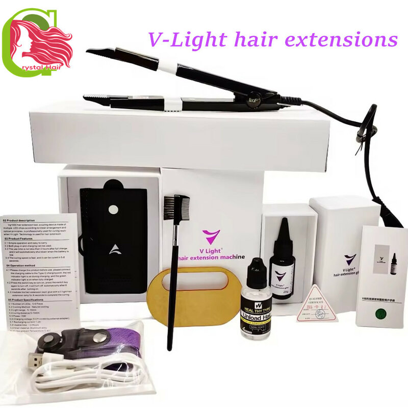 Máquina de extensión de cabello con tecnología v-light Original, Kit de instalación de pelucas, juego de herramientas con pegamento de extensión de cabello con luz en V