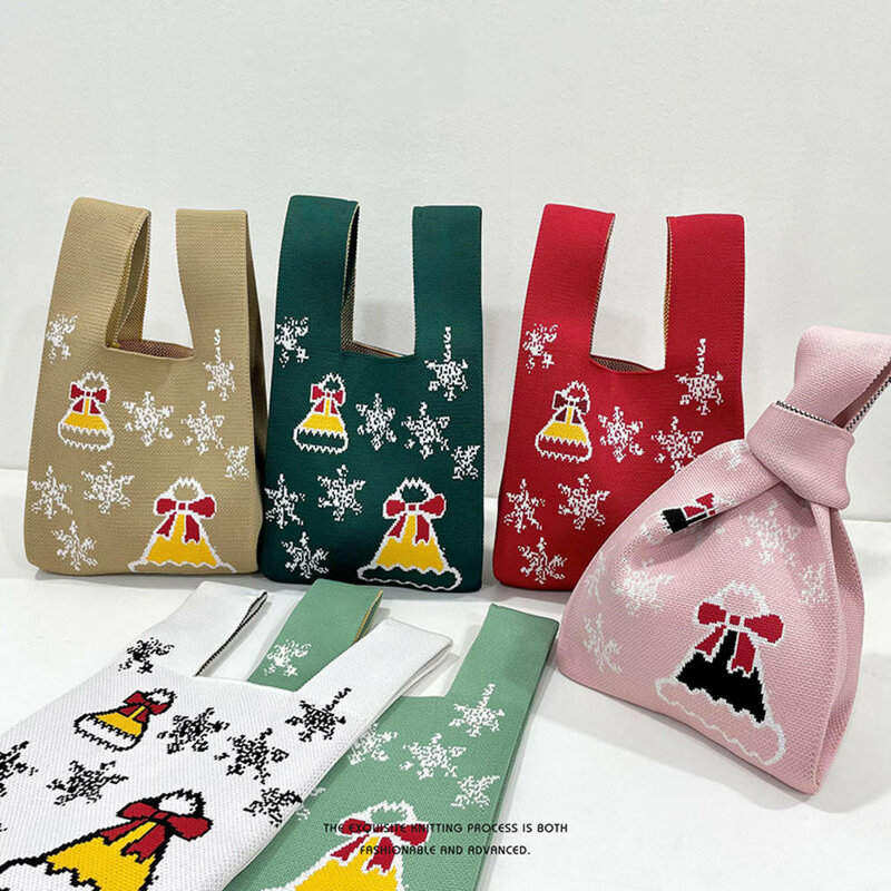 20x35cm neues Design Weihnachten Schneeflocke gestrickte Umhängetasche Handtasche vielseitige große Kapazität Einkaufstasche Weihnachten Geschenk Tasche Großhandel