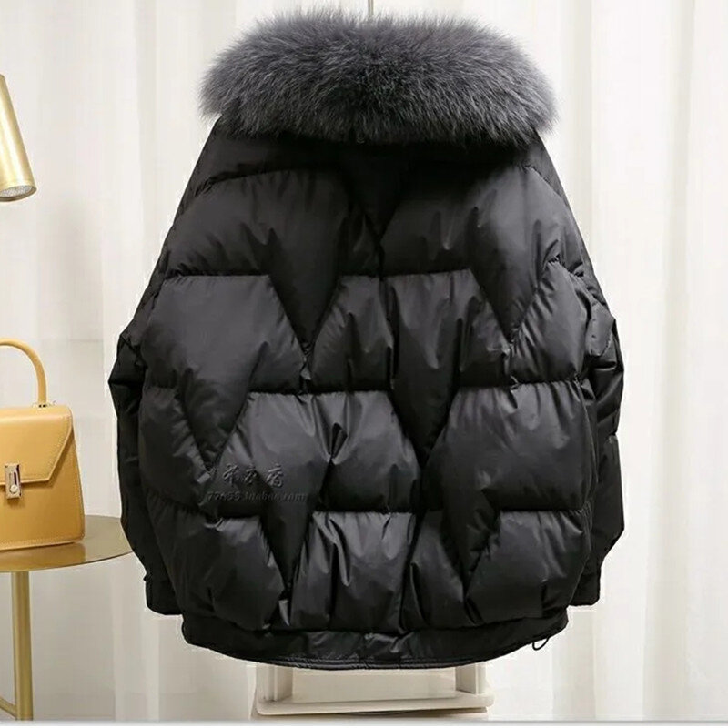 2023 Winter neue Vintage Damen großen Pelz kragen Daunen gepolsterten Mantel Parkas koreanische lose Mode warme Baumwolle gepolsterte Jacke Outwear