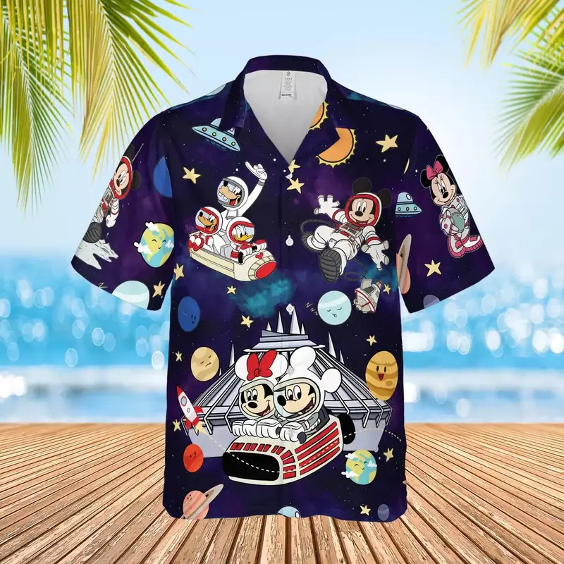 Винтажная гавайская рубашка в стиле ретро с изображением Микки и друзей космоса и гор
