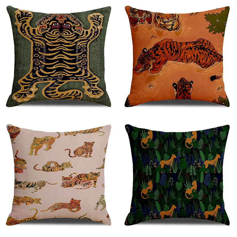 Firm Tiger King Of Forest hewan dicetak lembut persegi sarung bantal Linen campuran sarung bantal penutup bantal ruang tamu Dekorasi Rumah